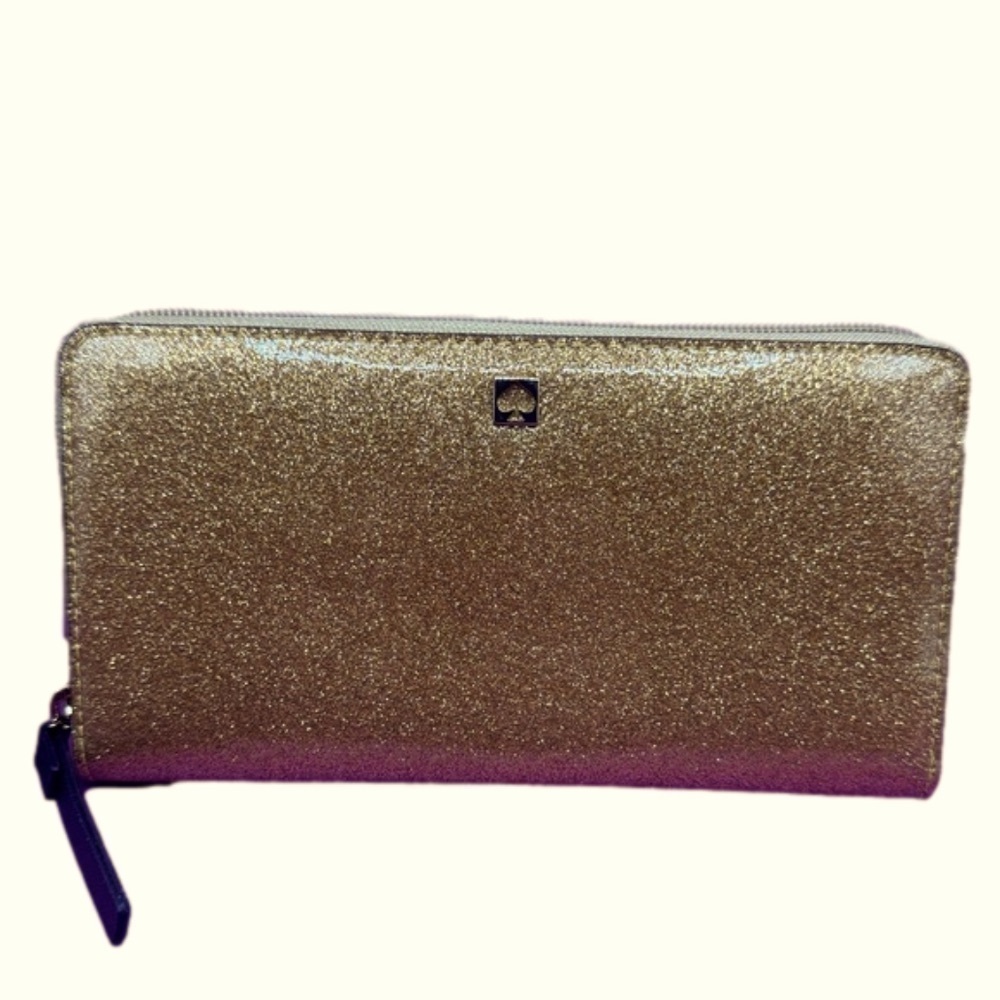 NWT KATE SPADE ♠️ Mavis Street Neda Zip Around Gold Glitter Wallet